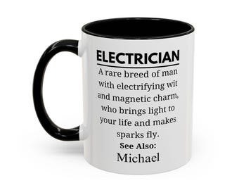 Electrician Mug, Personalized Gift, Electrical Worker Definition Cup, Tradesman Present, Sparky Keepsake