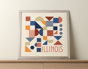Illinois Abstract Retro Style Poster Print
