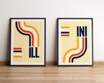 ILL INI Retro Style Poster Prints Set