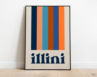 Illini Retro Vintage Style Distressed Striped Poster Print