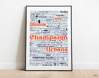 Champaign Urbana Illinois Word Cloud- Local Favorites Poster Print