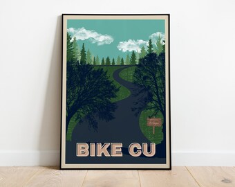 Bike CU Retro Style Poster Print- Champaign Urbana Kickapoo Rail Trail Biking
