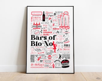 Bars of Blo-No Poster Print Bloomington Normal Illinois Bars Pubs Taverns and Breweries
