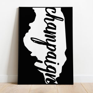 Champaign, Illinois Poster Print- Champaign Word Art in Orange Illinois State