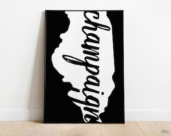 Champaign Illinois Poster: State Outline Word Art Print