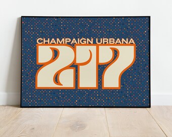 217 Champaign Urbana Area Code Poster Print- Illinois Wall Art