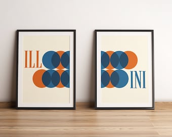 ILL INI Circle Retro Style Poster Prints Set