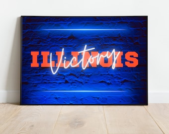 Victory Illinois Neon Poster Print with Brick Wall