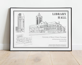 Library Hall at University of Illinois Urbana-Champaign Architecture Poster Print