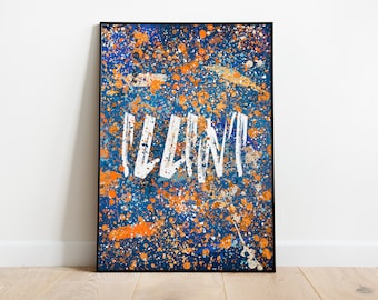 Illini Splatter Paint Poster Print- University of Illinois Urbana Champaign