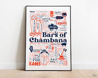 Bars of Chambana Poster Print Champaign Urbana Illinois Bars Pubs Taverns and Breweries