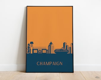 Champaign Skyline Poster Print- Champaign Urbana Illinois Wall Art