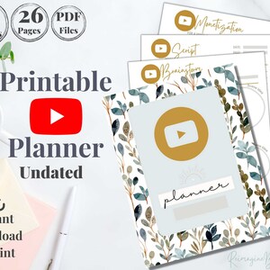 Printable YouTube Content Planner - YouTube Video Planning Journal - Content Creator&#39;s Guide - UNDATED - Digital Download