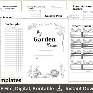 Agenda de jardin numérique imprimable PDF, 20 modèles différents pour tous les besoins des plantes, trackers pour les graines, le repiquage, le semis, l'arrosage, etc.