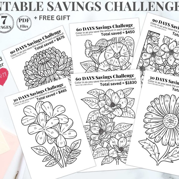 Savings Challenge Tracker Kit - Floral theme - Printable & Digital Money Saving Planner - Financial Goals - Debt Payoff - Instant Download