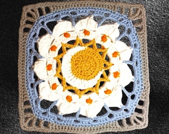 Sun and Moon Granny Square Pattern / Solar Eclipse and Flower on Crochet / PDF / ENGLISH Written Pattern / Digital Celestial Design