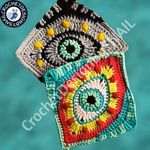 Evil Eye Crochet Granny Square Pattern: Modern Witchy Design (Digital Download PDF)