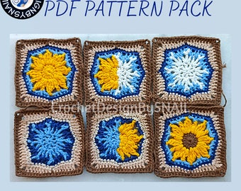 Snowflake - Fire And Water - Sun Crochet Square Patterns  /PDF Written Pattern/ ENGLISH