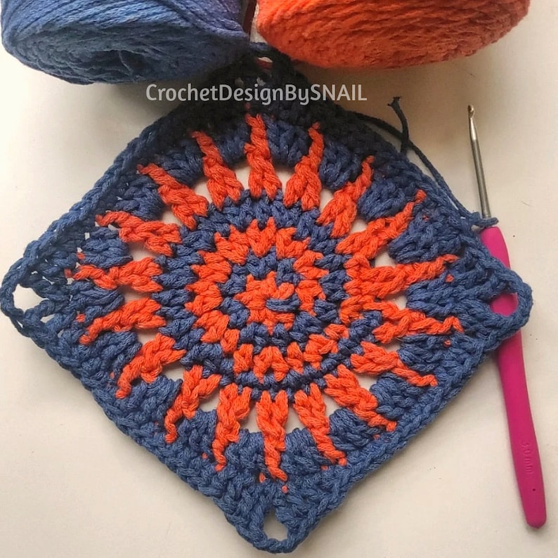 Spiral Sun Granny Square Pattern-Celtic Sun Crochet Tutorial /PDF Written Pattern/ ENGLISH image 6