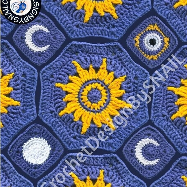 Celestial Motifs Crochet Pattern Pack - Granny Squares and Octagon - Unique Style Pieces - PDF Download - English instructions