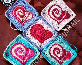 Patrón de crochet de abuela con forma de corazón rojo irregular / Diseño tribal en espiral / Patrón en PDF / Inglés