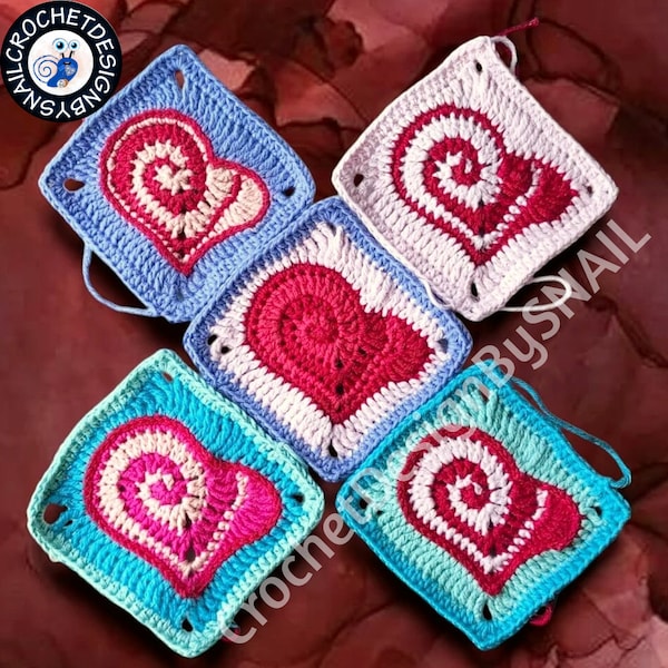 Tribal- Wonky Red Heart Granny Square Pattern / Unique Valentine's Day Gifts / PDF Pattern / English