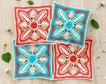 Big Granny Square Crochet Pattern- Wheat Spike Motif- PDF Instant Download-English Tutorial