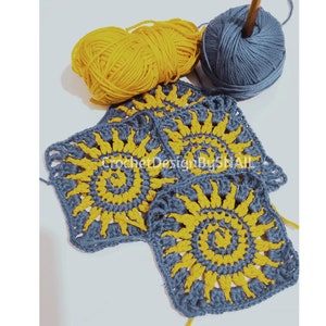 Spiral Sun Granny Square Pattern-Celtic Sun Crochet Tutorial /PDF Written Pattern/ ENGLISH image 3