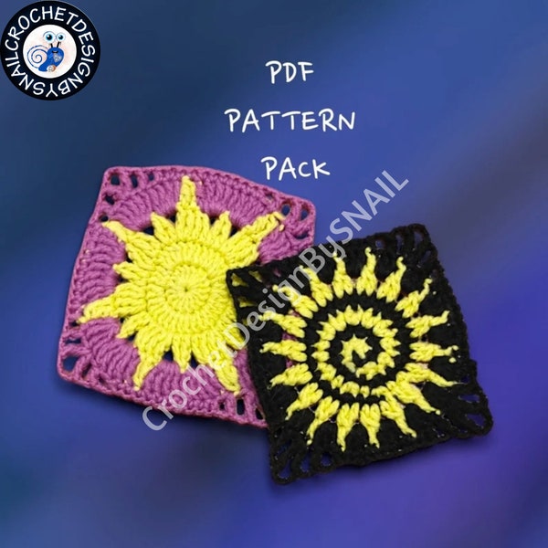 Spiral Sun + Tangled Sun Granny Square Patterns / PDF/ English / Celestial Crochet Package