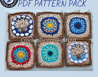 Sun-Sky-Heart Flowers Mandala / Irıs / Aİr And Earth Granny Square Patterns Pack /PDF Written Pattern/ ENGLISH