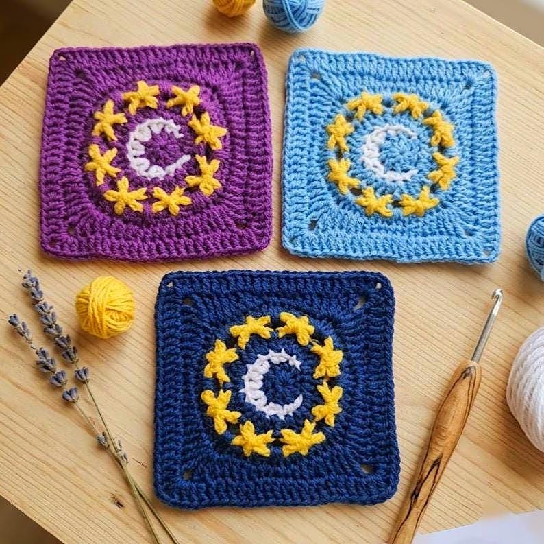 18 Star Granny Square Crochet Pattern: Unleash Your Inner Artisan Today! 16 Moon and Stars Crochet Granny Square Pattern- Celestial