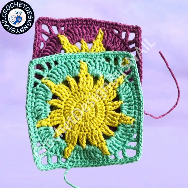 TANGLED Sun Crochet Square Pattern / PDF Written Pattern / English