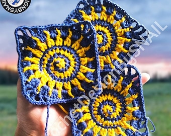 Spiral Sun Granny Square Pattern-Celtic Sun Crochet Tutorial /PDF Written Pattern/ English Instructions