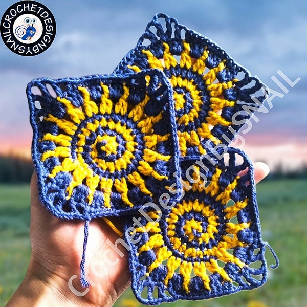 Spiral Sun Granny Square Pattern-Celtic Sun Crochet Tutorial /PDF Written Pattern/ ENGLISH