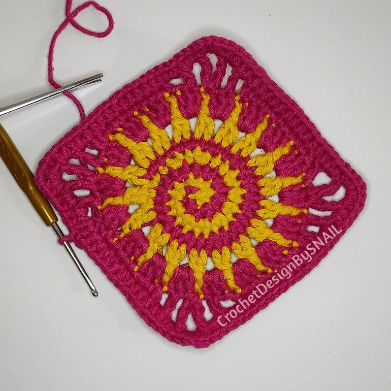 Spiral Sun Granny Square Pattern-Celtic Sun Crochet Tutorial /PDF Written Pattern/ ENGLISH image 4