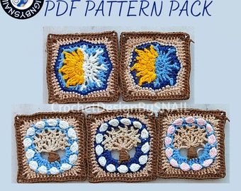 4 Elements Granny Square Patterns / Instant Digital Download PDF- English