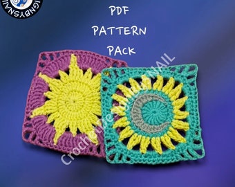 Sun and Moon Crochet Square Patterns: Celestial Granny Square (PDF)