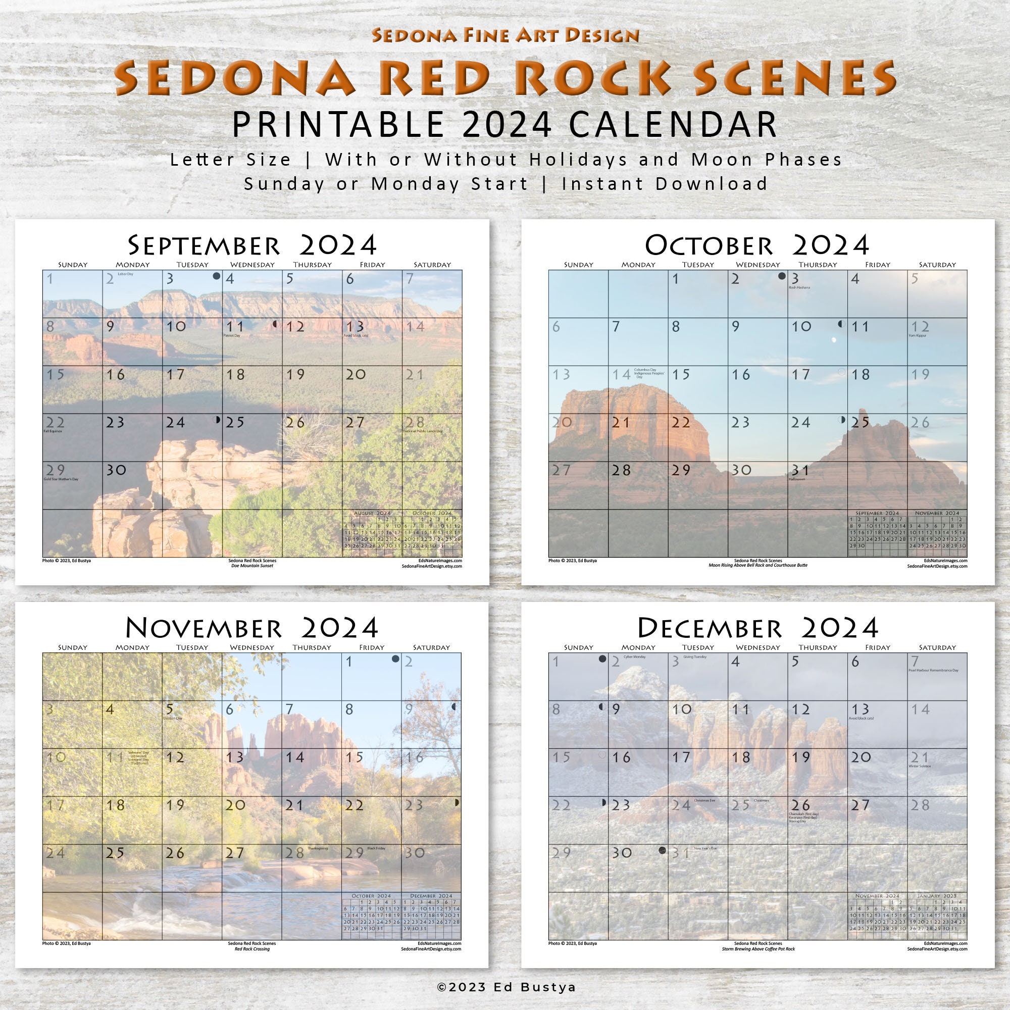 Printable 2024 Sedona Art Calendar, Perfect Sedona Gift for Him or Her