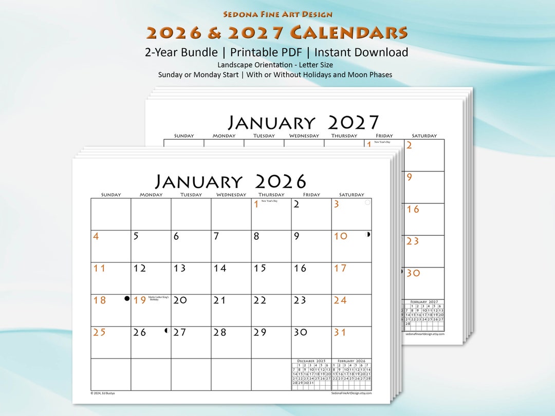 Mfma Calendar.pdf 2026-2027 Monthly Calendars - Two Years - Sunday or Monday Start ...