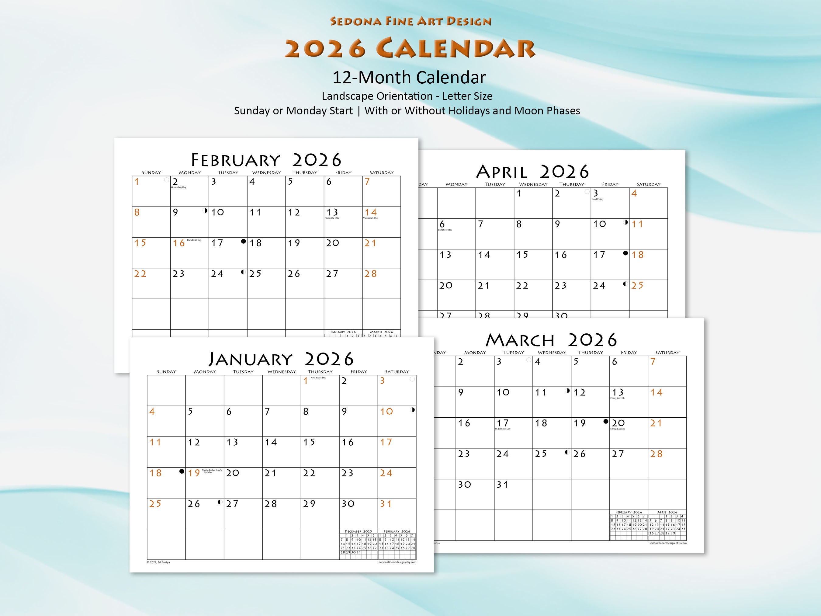 カレンダー・スケジュール B'z WEEKLY & MONTHLY CALENDAR 2026 2026 Monthly Calendar, Printable PDF, Sunday-start or Monday-start