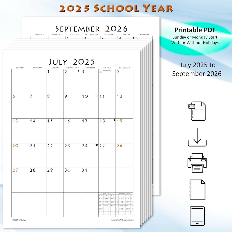 2025 to 2026 School Year Calendar With Holidays Etsy Canada