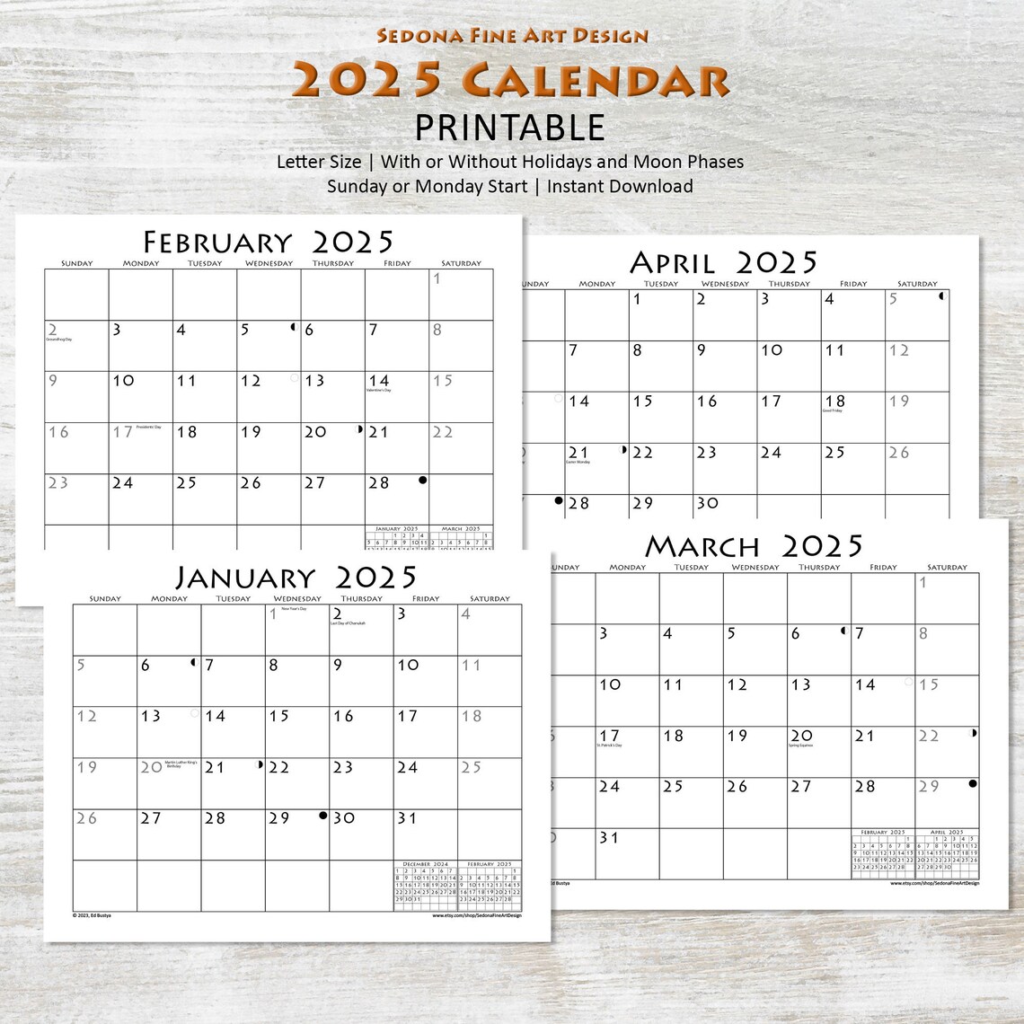 2025 Monthly Blank Calendar (sunday-start or Monday-start), Simple ...