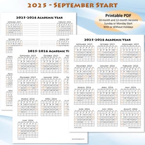 2025 2026 Academic Calendar September Start, Printable Year-on-a-Page Back-to-School Calendar, Portrait Layout for Print or Digital Planners