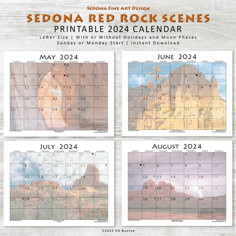 Printable 2024 Sedona Art Calendar, Perfect Sedona Gift for Him or Her