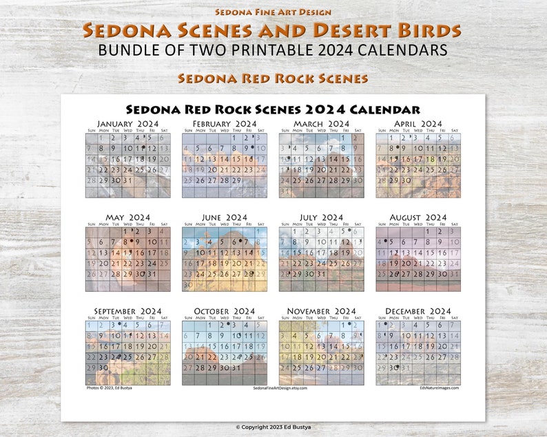 2024 Sedona Art Calendar & Bird Calendar Sundaystart or Etsy