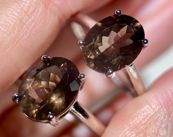 Smoky Quartz Ring • Statement Crystal Ring • Adjustable 925 Silver Ring • Protective Healing Gemstone Jewelry