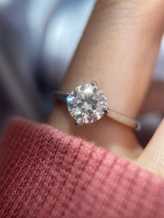 CZ Moissanite Ring, Solitaire Moissanite Ring, Cubic Zirconia Ring, White Moissanite Ring, One Carat CZ Ring, Sparkly Ring, Brilliant Cut