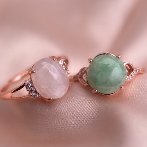 Rose Gold Jadeite Ring, Jade Ring, Natural Jade Ring, Type A Jadeite Ring, Green Jade Ring, White Jadeite Ring, Oval Jade Ring
