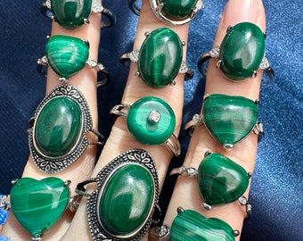 Malachite Ring, Heart Shape Malachite, Silver Malachite, Natural, Vintage, Modern, Donut, Adjustable Ring, Protection, Scorpio Birthstone