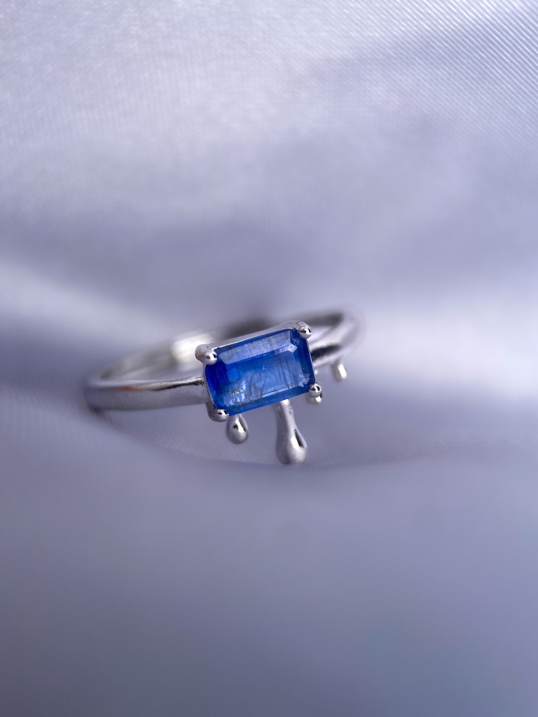 Kyanite Ring, Dripping Ring, Melting Ring, Emerald Cut Kyanite, Ice